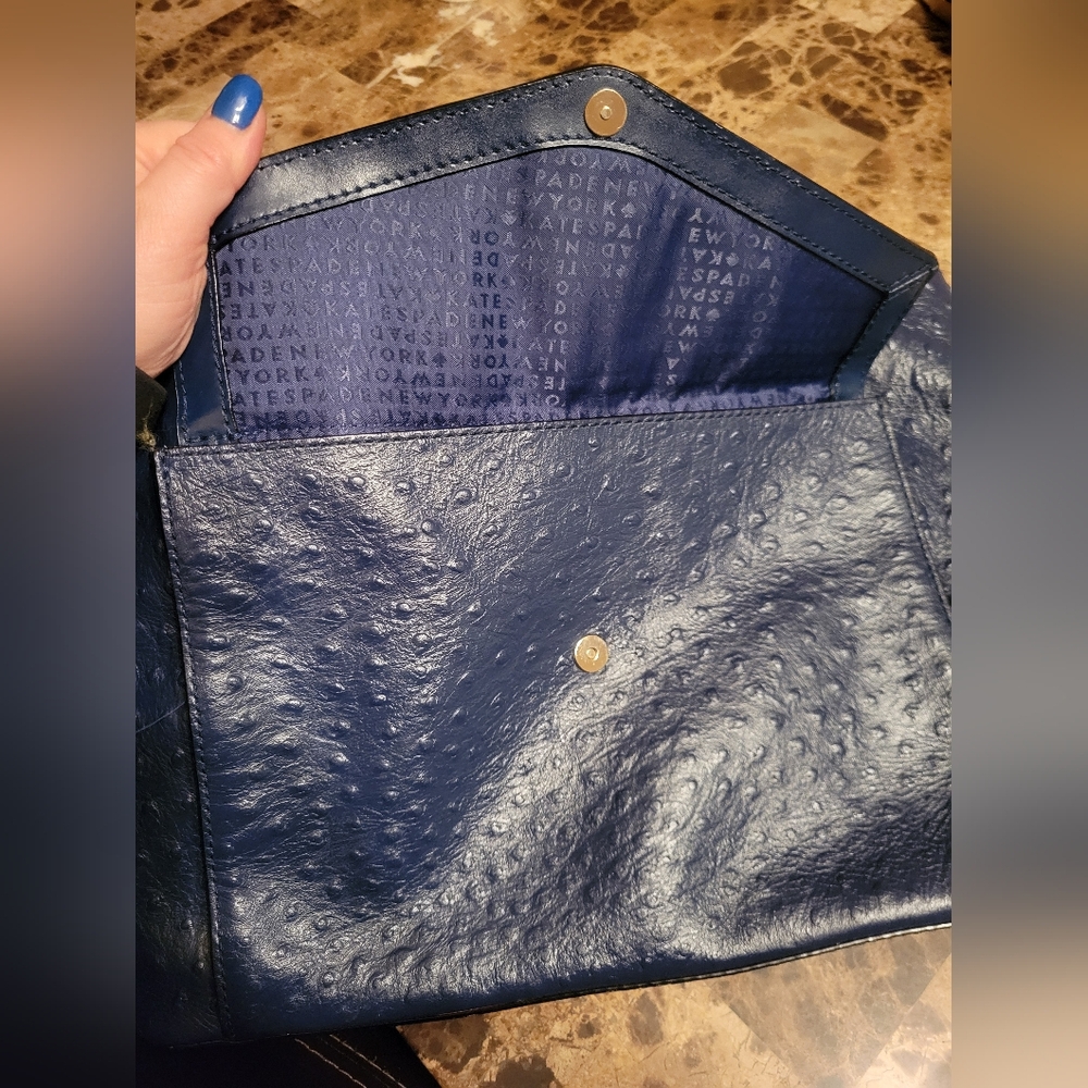 Kate ♠️ Spade La Vita Blue Ostrich Leather Women's Tote Bag - Picture 6 of 13